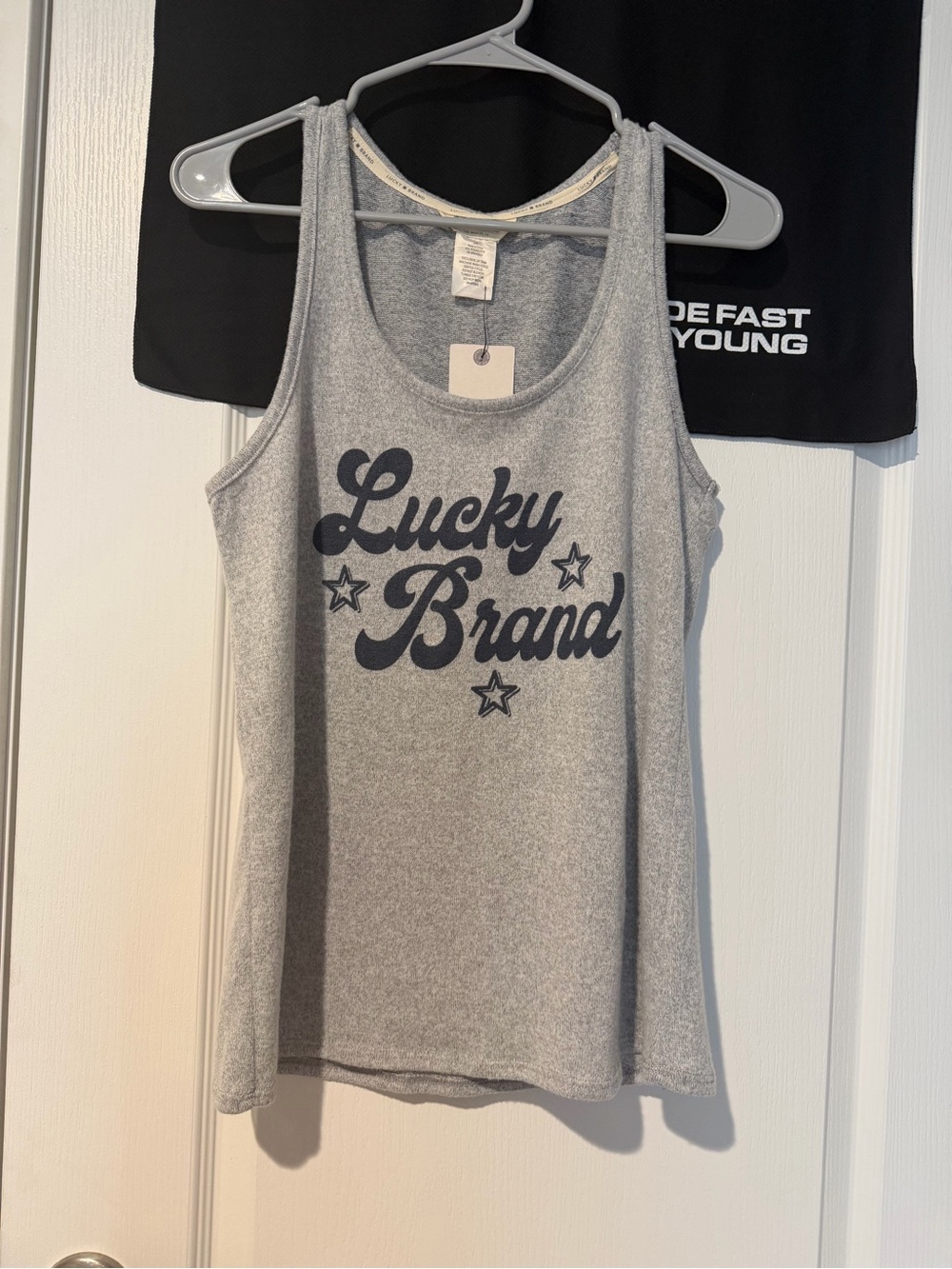 Lucky Brand Gray Graphic Tank with Navy Script